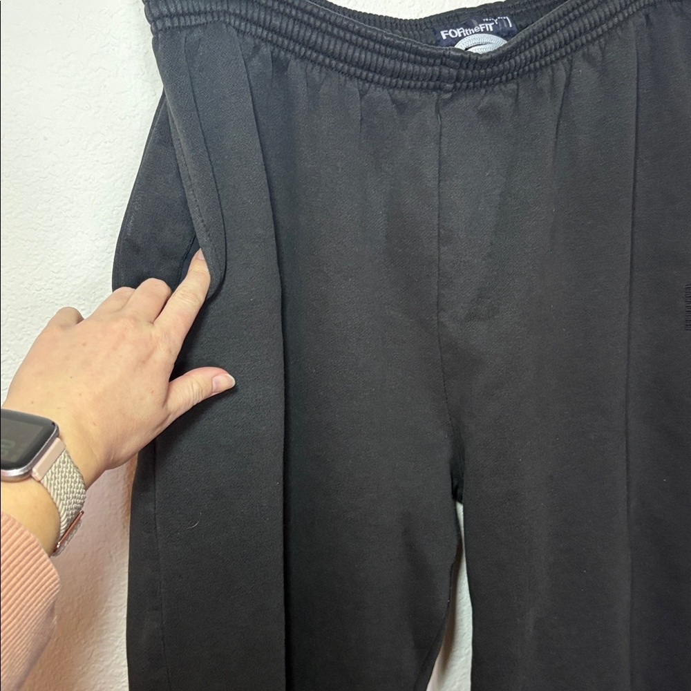 Women’s Wide Leg Baggy Black Sweat Pants size medium tall - Picture 4 of 6